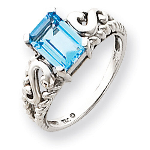 8x6mm Emerald Cut Blue Topaz ring 14k White Gold Y4678BT, MPN: Y4678BT, 883957592145