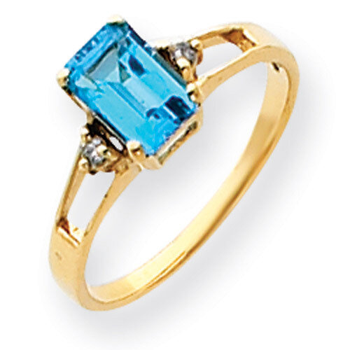 7x5mm Emerald Cut Blue Topaz Diamond ring 14k Gold Y4757BT/AA