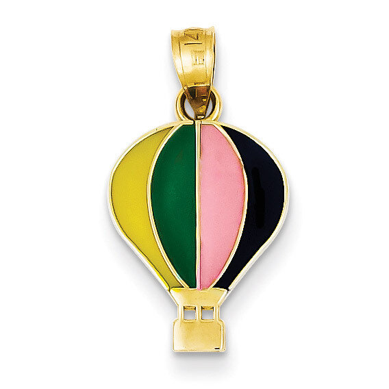 Enameled Yellow with Green Pink Black Hot Air Balloon 14k Gold YC910