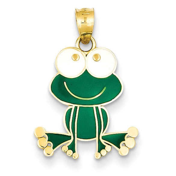 Green and White Enameled Frog 14k Gold YC913