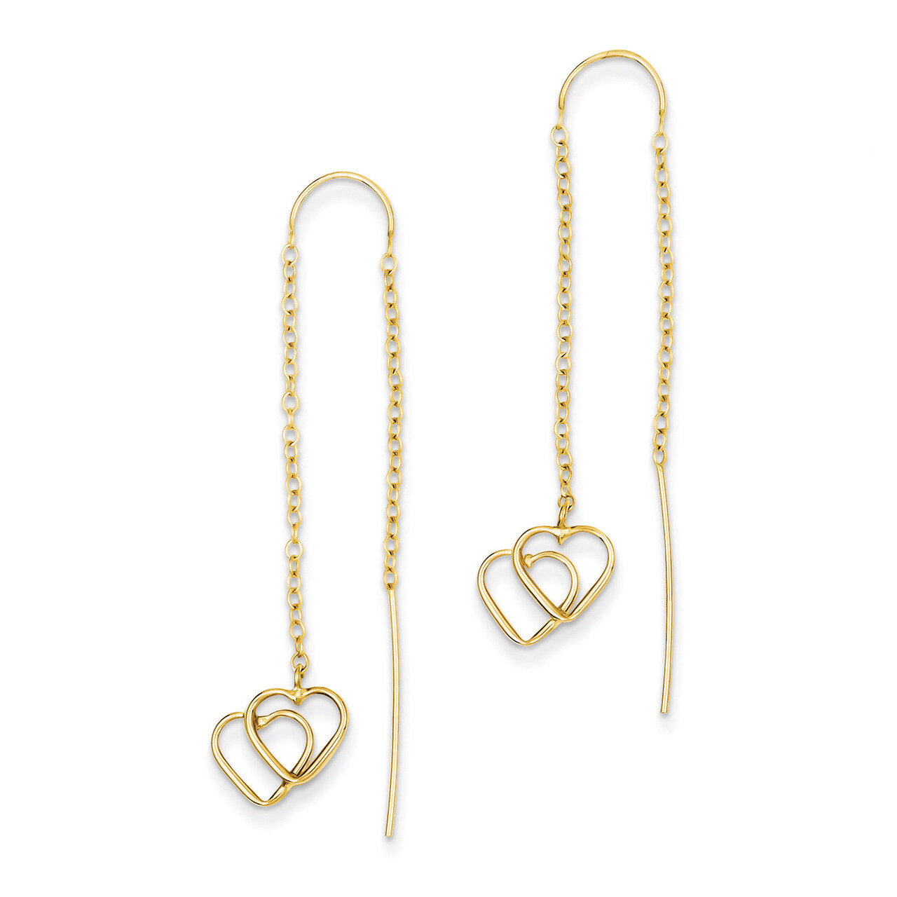 Double Heart Threader Earrings 14k Gold YE1051