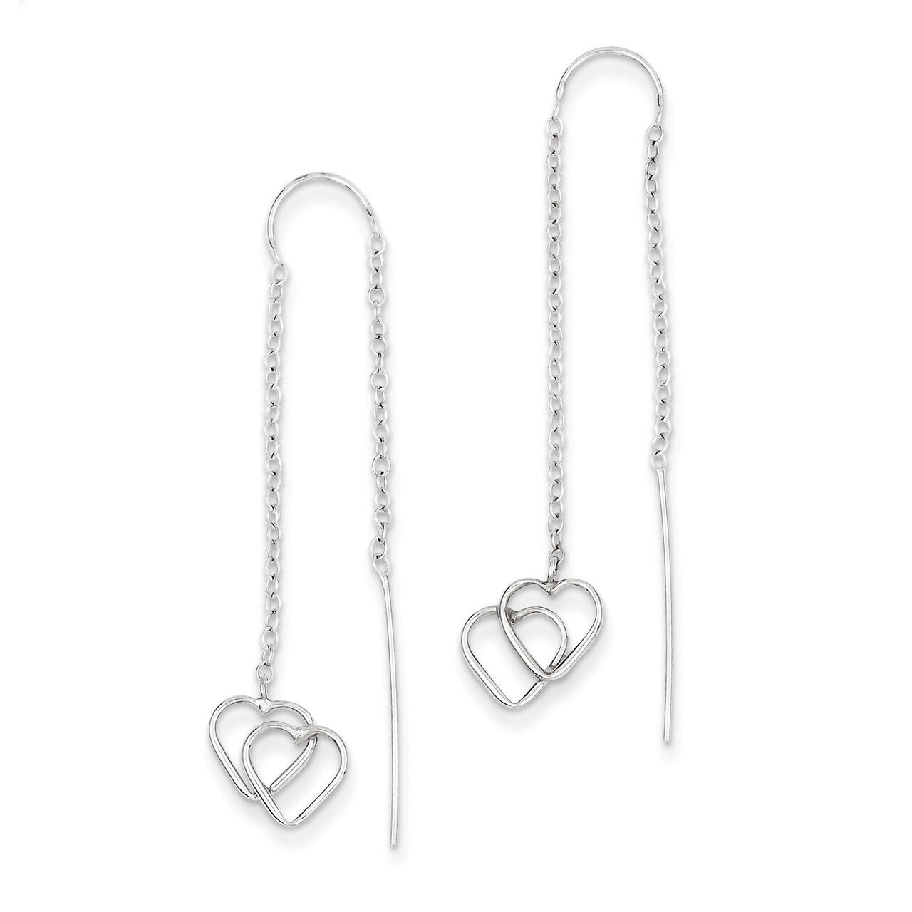 Double Heart Threader Earrings 14k White Gold YE1052