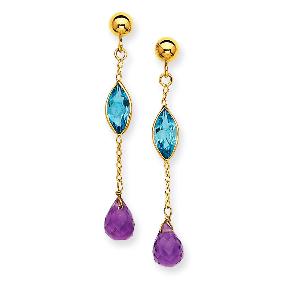 Amethyst and Blue Topaz Post Earrings 14k Gold YE1368, MPN: YE1368, 191101635304