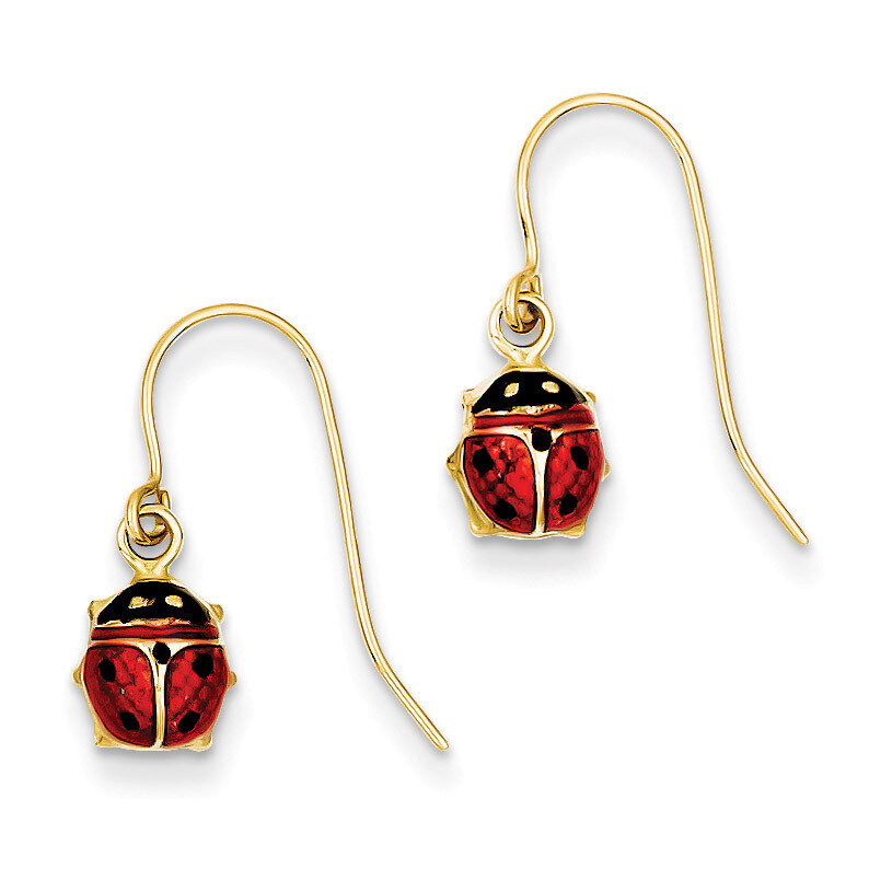 Enameled Ladybug Dangle Earrings 14k Gold YE1535