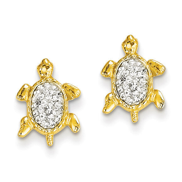 Crystal White Turtle Post Earrings 14k Gold YE1543