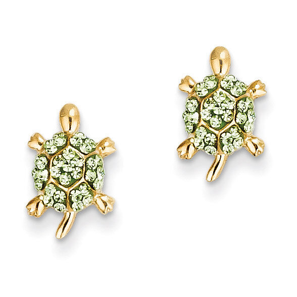 Light Green Crystal Turtle Post Earrings 14k Gold YE1603