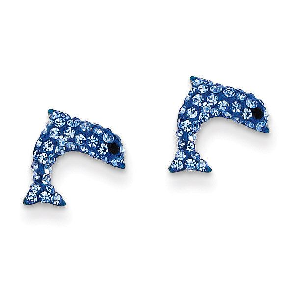 Crystal Blue Dolphin Post Earrings 14k Gold YE1605
