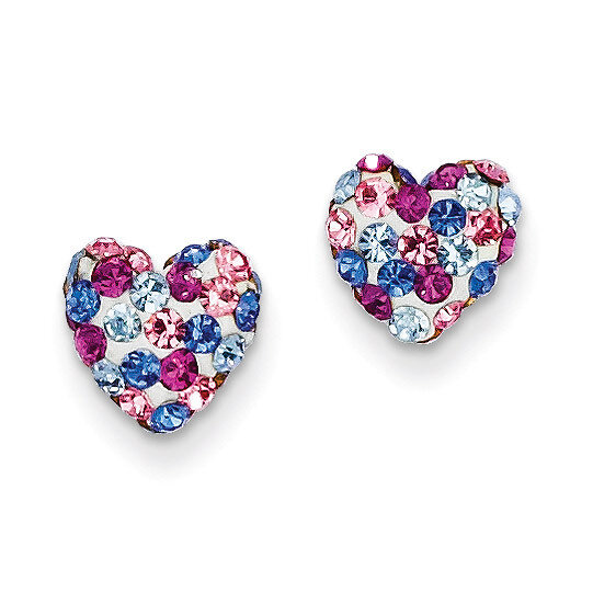 Blue Pink White Crystal 8mm Heart Post Earrings 14k Gold YE1609