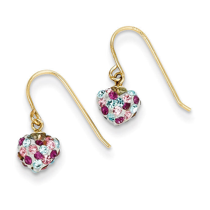 Multi-colored Crystal Heart Dangle Earrings 14k Gold YE1612