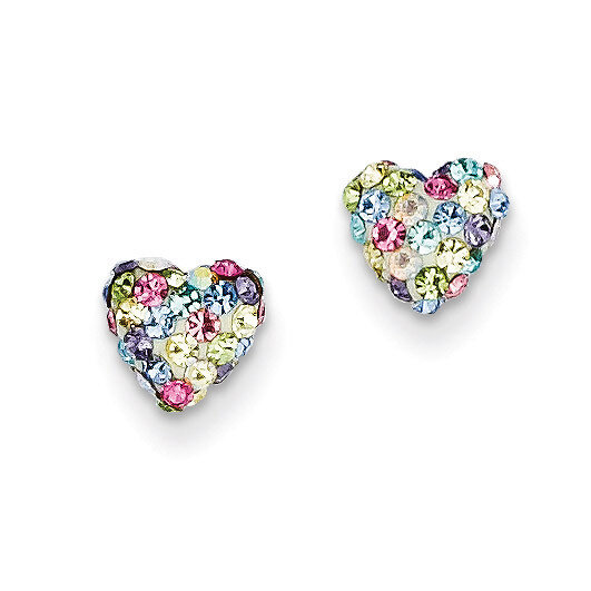 Pastel Multi-colored Crystal 6mm Heart Post Earrings 14k Gold YE1613