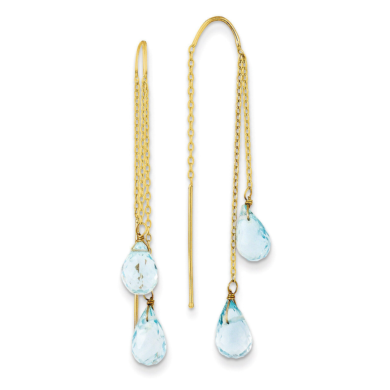 Double Blue Topaz Pear Shape Threader Earrings 14k Gold YE679
