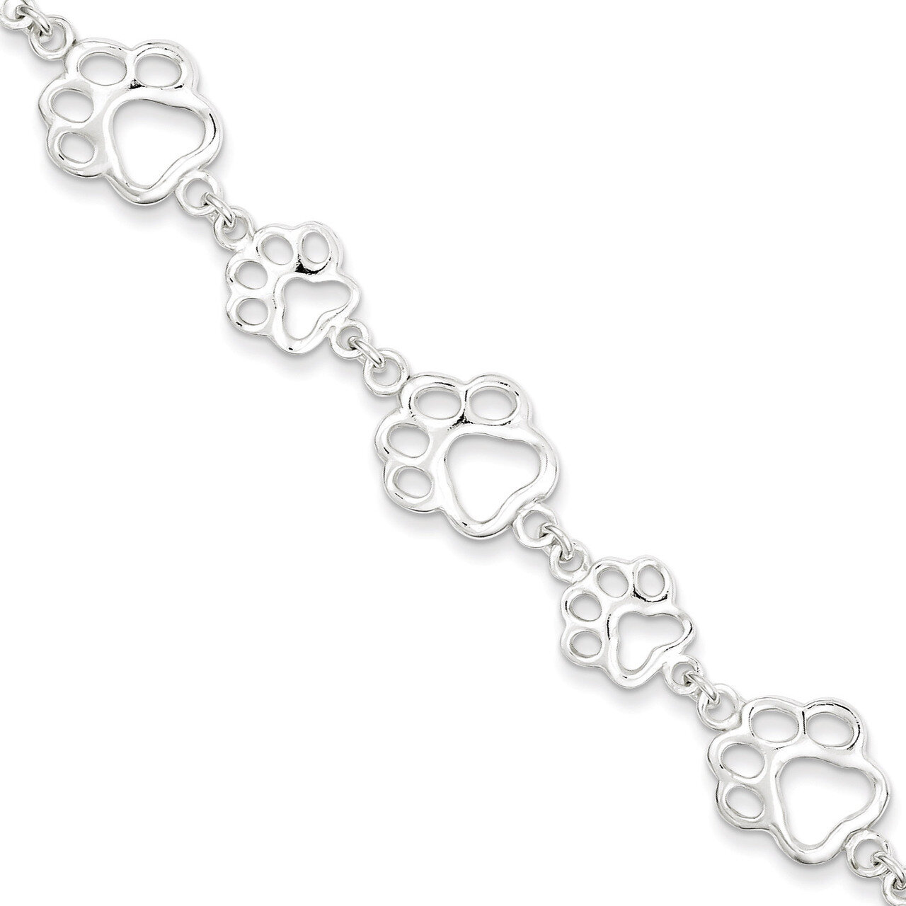 7.5 Inch Paw Print Bracelet Sterling Silver Polished QA69-7.5, MPN: QA69-7.5, 883957580166