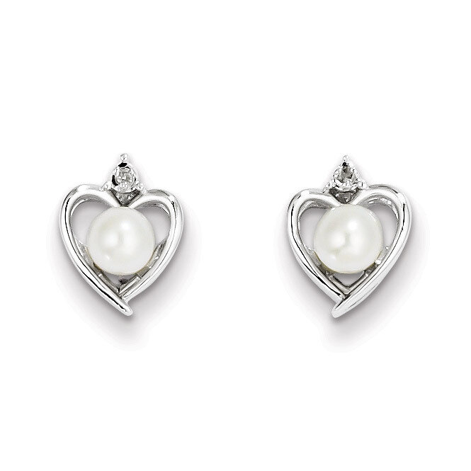 Pearl &amp; Diamond June Earrings Sterling Silver Cultured QBE19JUN, MPN: QBE19JUN, 886774645681