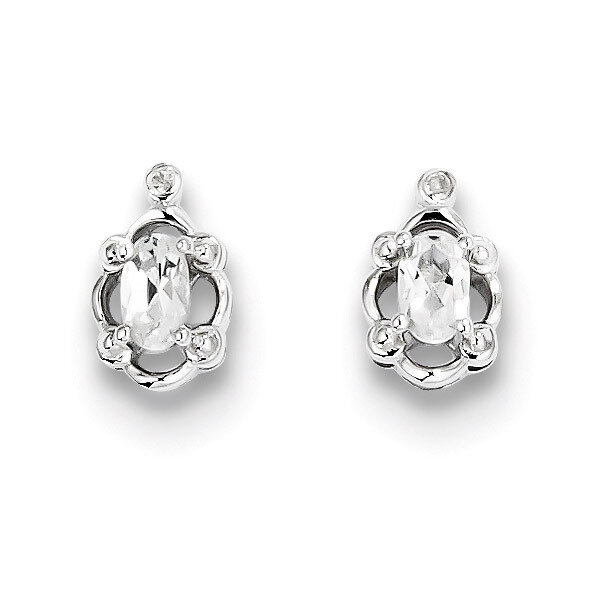 White Topaz &amp; Diamond April Earrings Sterling Silver QBE21APR, MPN: QBE21APR, 883957457635