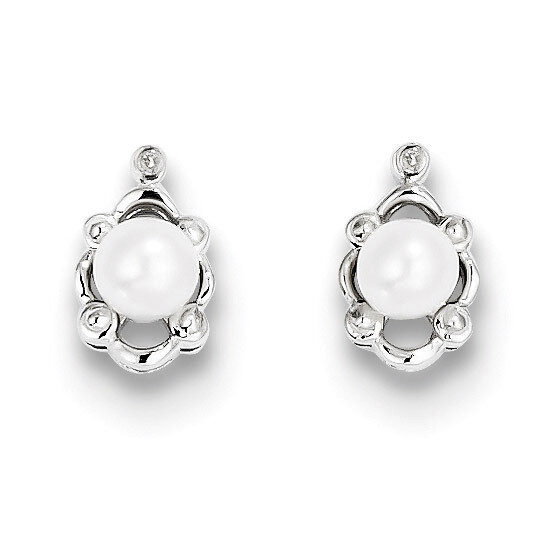 Pearl &amp; Diamond June Earrings Sterling Silver Cultured QBE21JUN