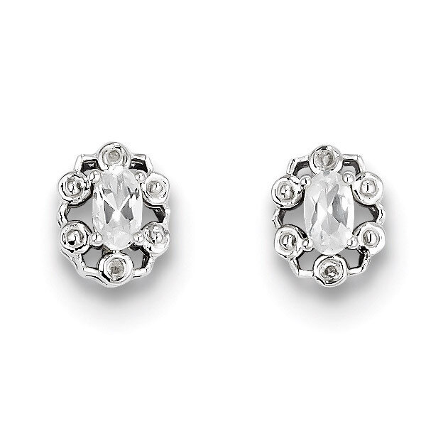 White Topaz &amp; Diamond April Earrings Sterling Silver QBE22APR, MPN: QBE22APR, 883957396620