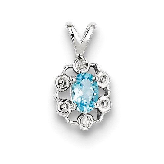 Light Swiss Blue Topaz &amp; Diamond December Pendant Sterling Silver QBPD22DEC, MPN: QBPD22DEC, 883957…