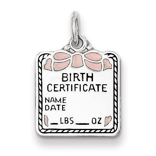 Pink Birth Certificate Charm Sterling Silver QC10, MPN: QC10, 883957544588