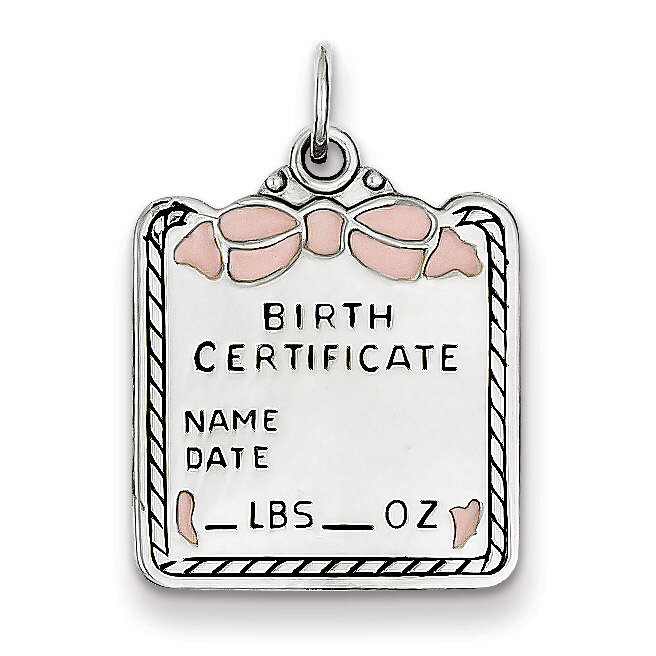 Pink Birth Certificate Charm Sterling Silver QC11