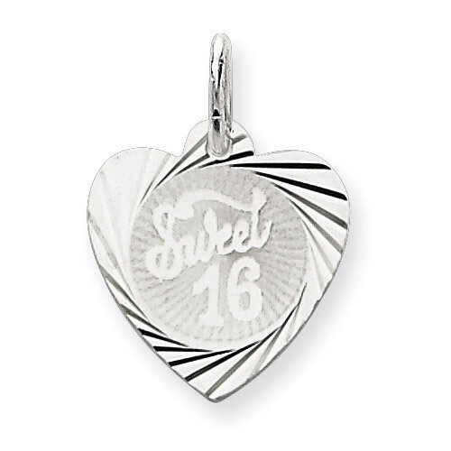Sweet Sixteen Heart Disc Charm Sterling Silver QC2454