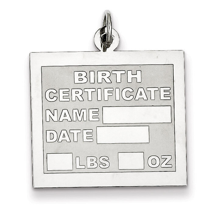 Birth Certificate Charm Sterling Silver QC2494
