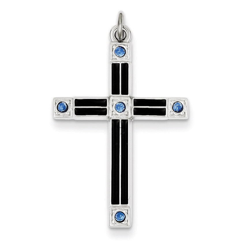 Blue Diamond Cross Pendant Sterling Silver Enameled QC3262, MPN: QC3262, 886774107431