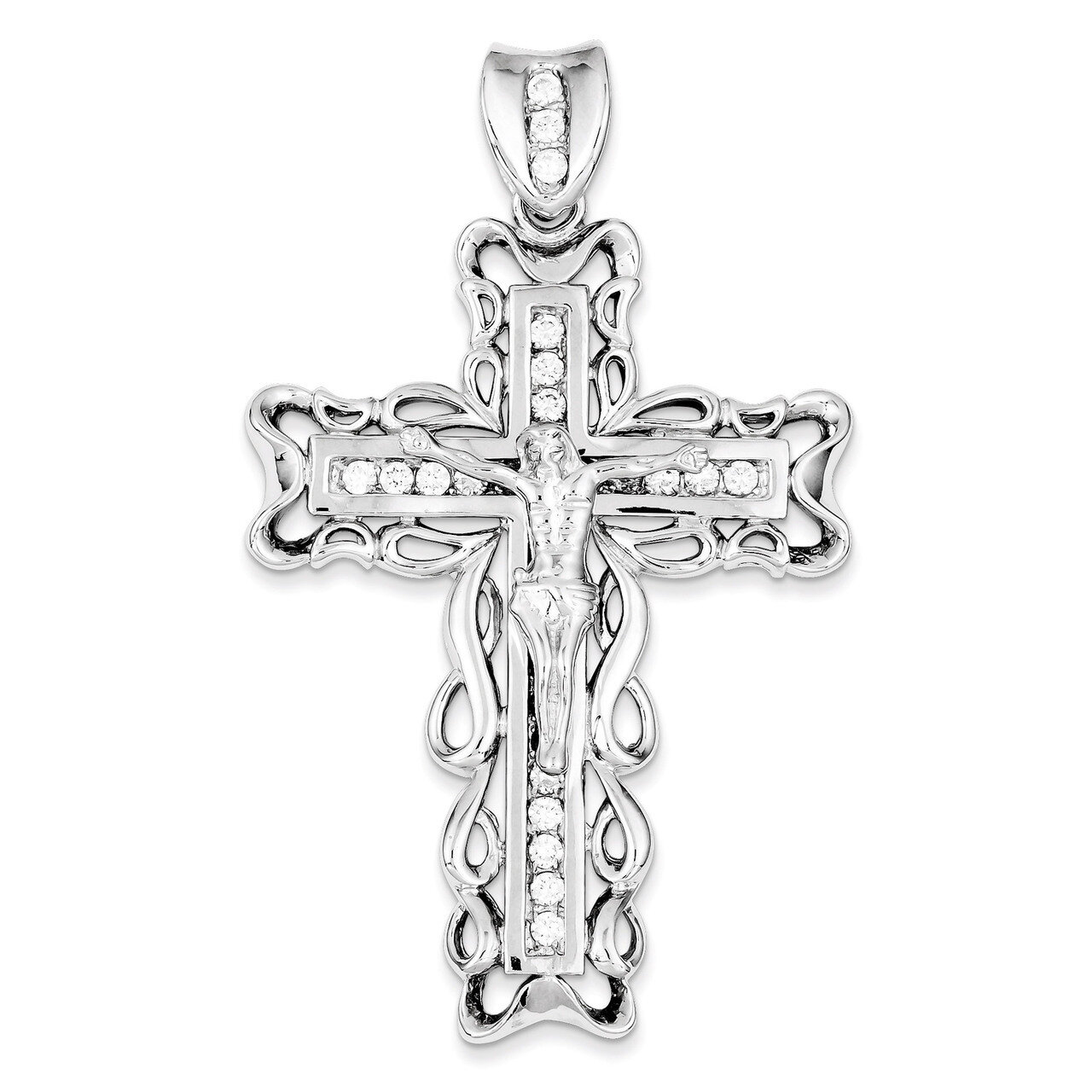 Crucifix Pendant Sterling Silver Diamond QC3406