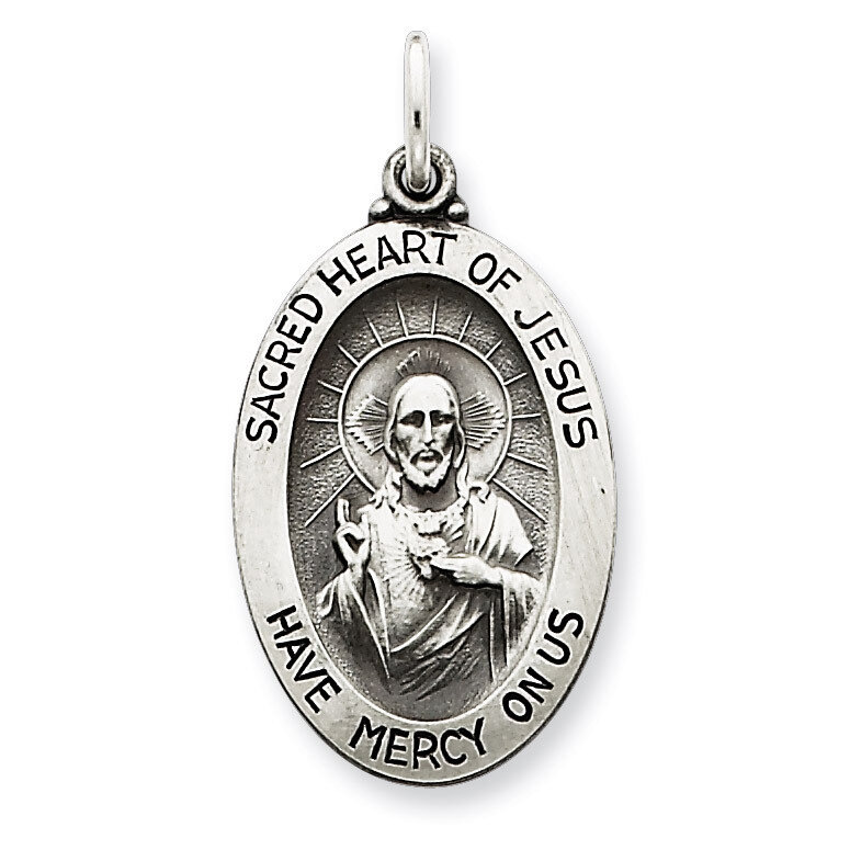 Sacred Heart of Jesus Medal Antiqued Sterling Silver QC3456
