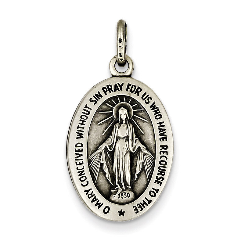 Miraculous Medal Antiqued Sterling Silver QC3484