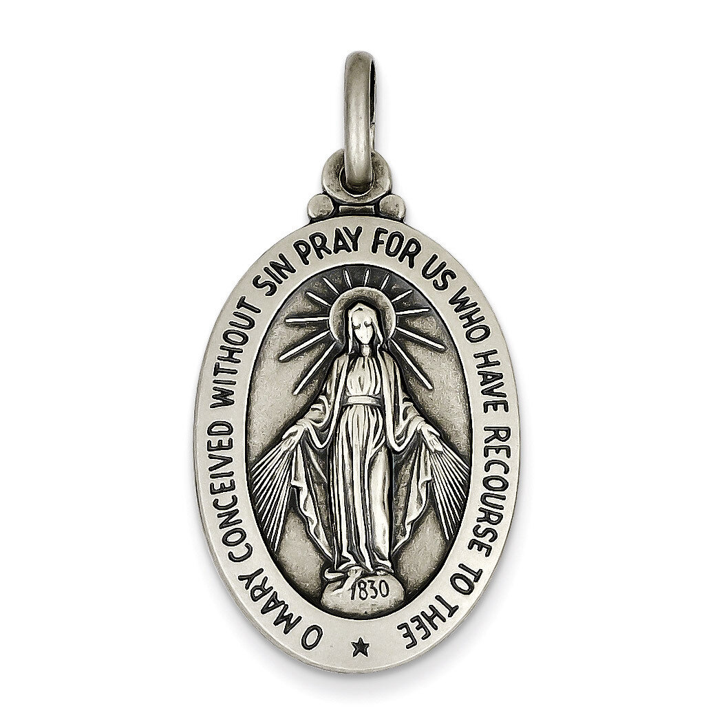 Miraculous Medal Antiqued Sterling Silver QC3485