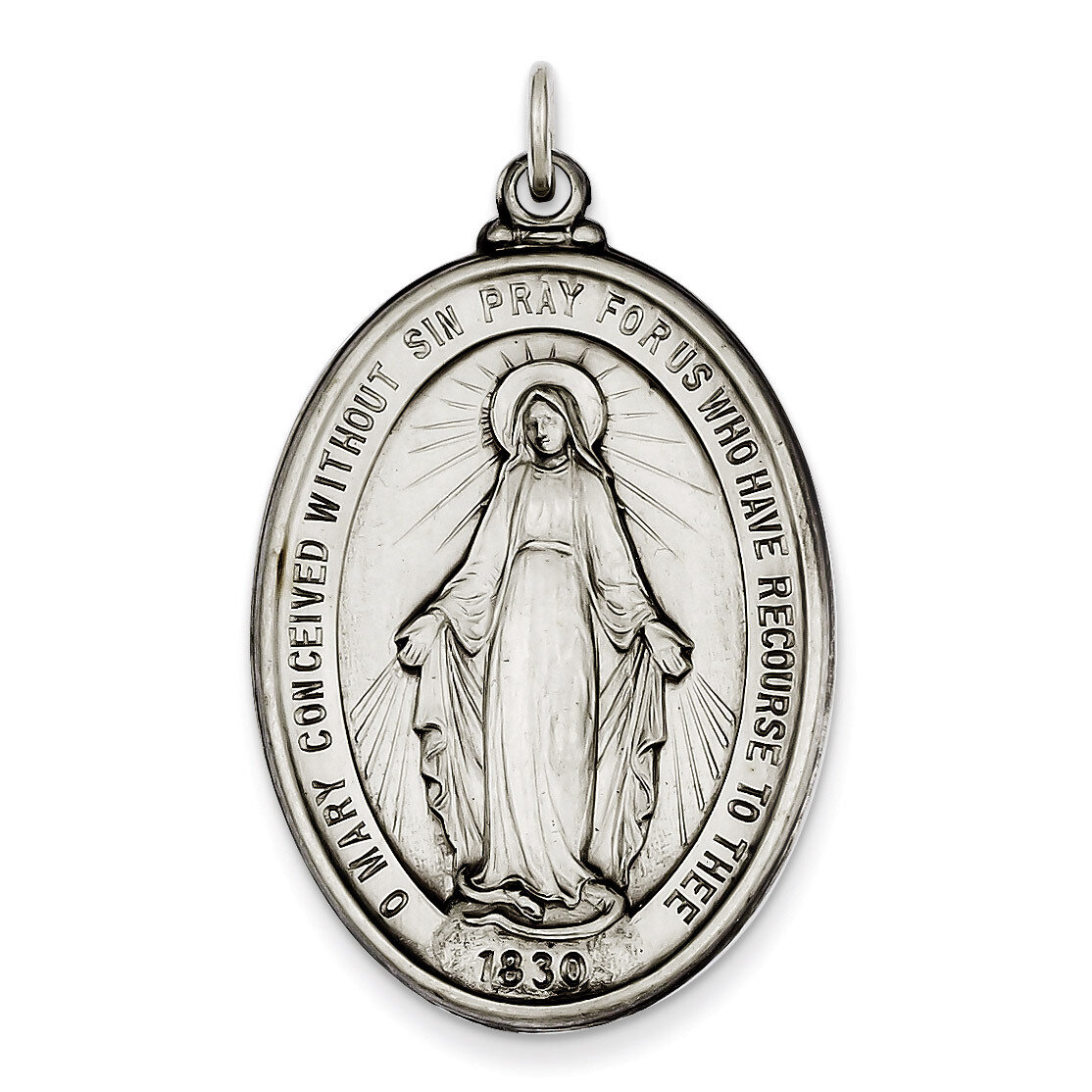 Miraculous Medal Antiqued Sterling Silver QC3493