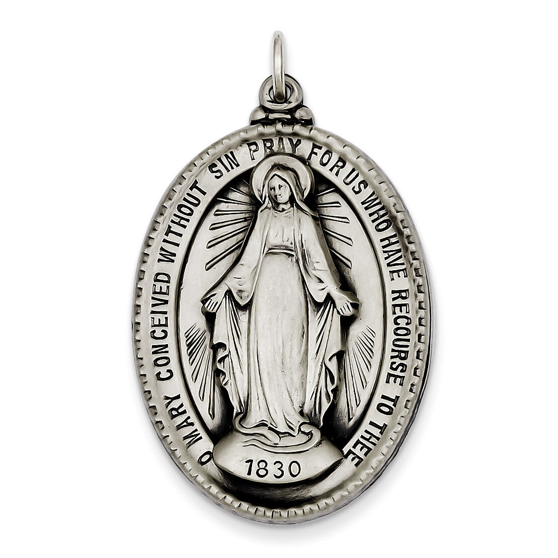 Miraculous Medal Antiqued Sterling Silver QC3494