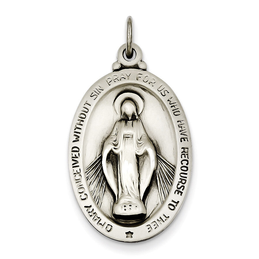 Miraculous Medal Antiqued Sterling Silver QC3495