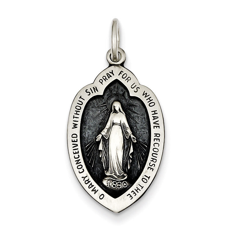 Miraculous Medal Antiqued Sterling Silver QC3497