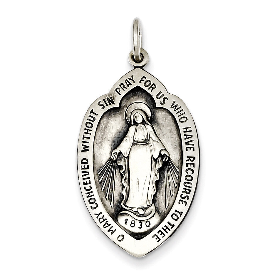 Miraculous Medal Antiqued Sterling Silver QC3498