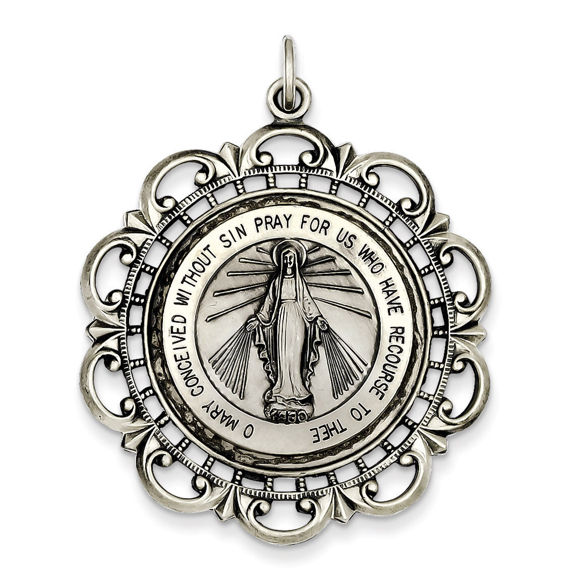 Miraculous Medal Antiqued Sterling Silver QC3500