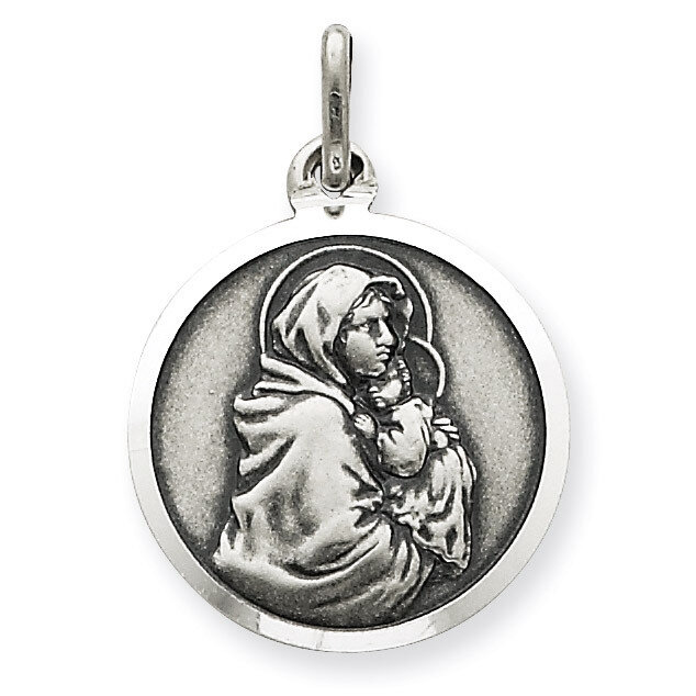Madonna &amp; Child Medal Antiqued Sterling Silver QC3522