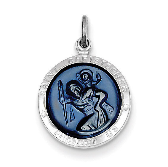 Blue Epoxy Saint Christopher Medal Sterling Silver QC3532