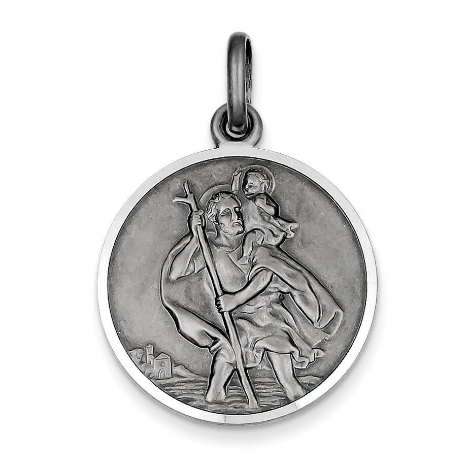 Saint Christopher Medal Antiqued Sterling Silver QC3544