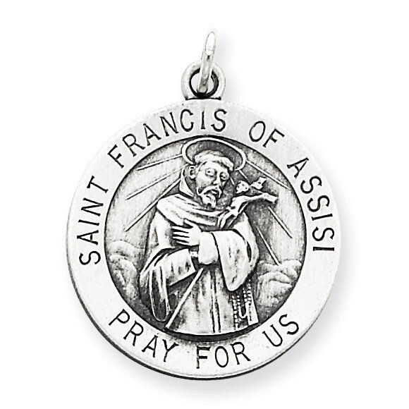 Saint Francis of Assisi Medal Antiqued Sterling Silver QC3585