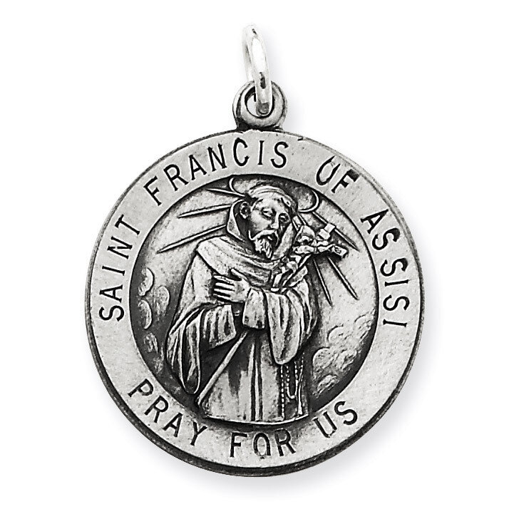 Saint Francis of Assisi Medal Antiqued Sterling Silver QC3586