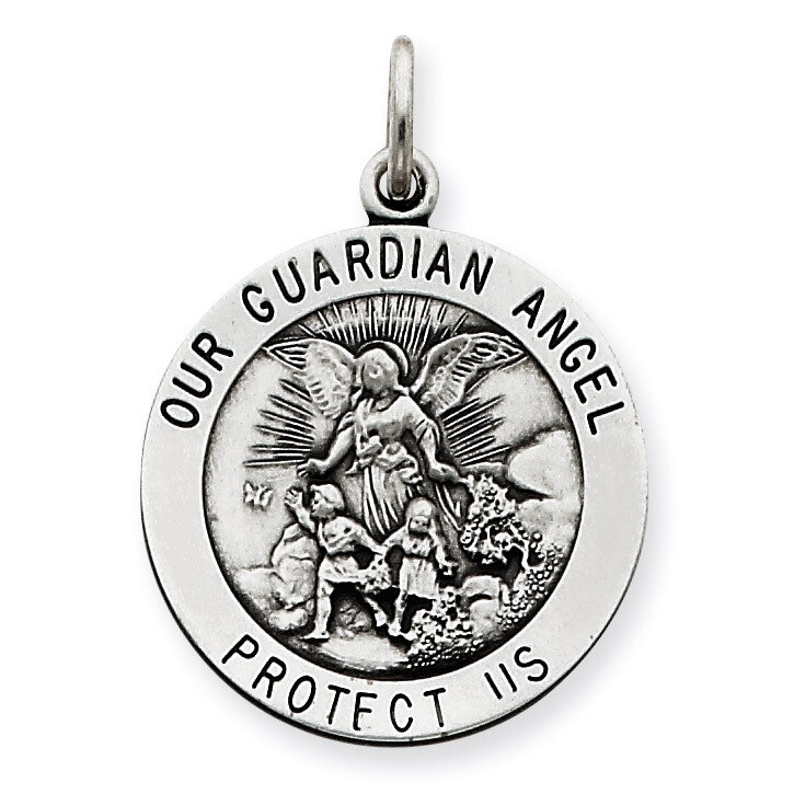 Guardian Angel Medal Antiqued Sterling Silver QC3627