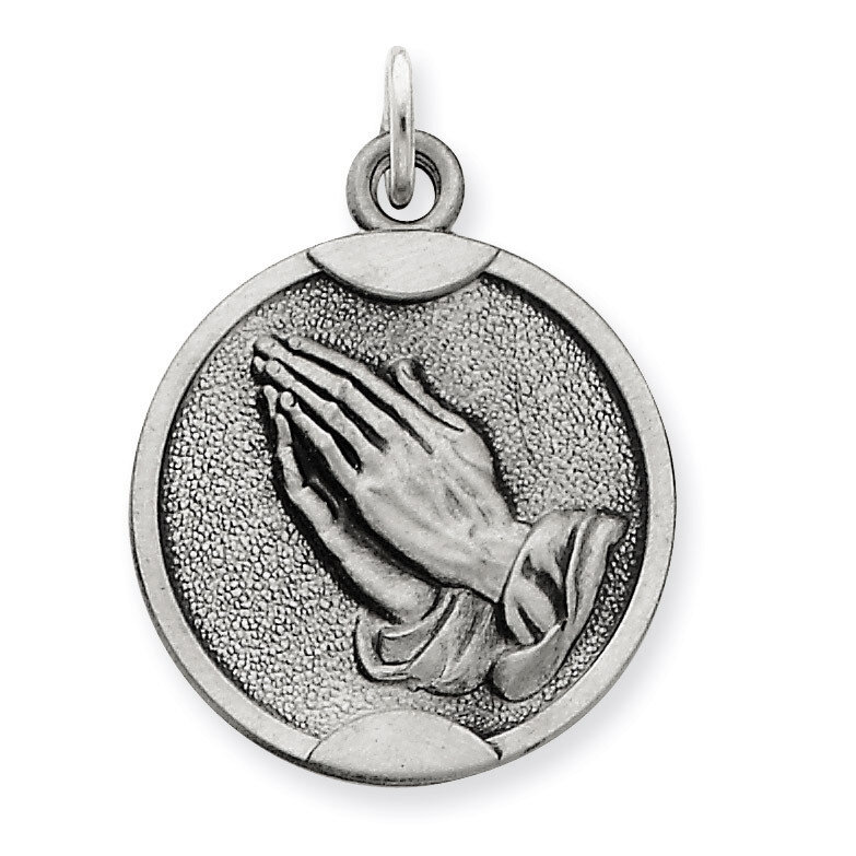 Praying Hands Medal Antiqued Sterling Silver QC3641, MPN: QC3641, 191101182013