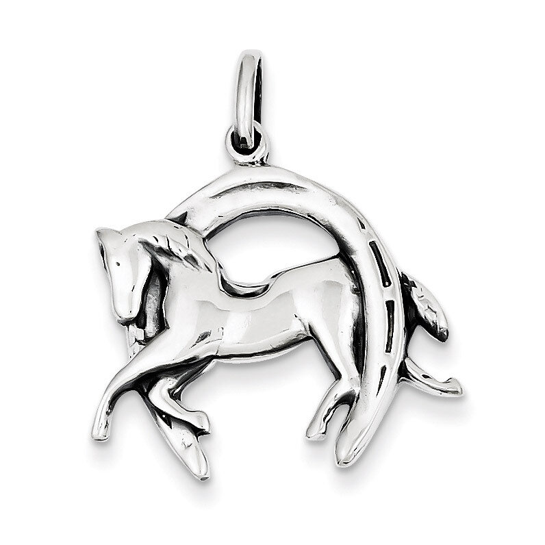 Horse in Horseshoe Charm Antiqued Sterling Silver QC3839, MPN: QC3839, 883957908793