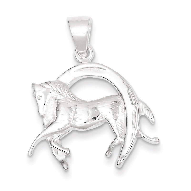 Horse in Horseshoe Pendant Sterling Silver QC3840