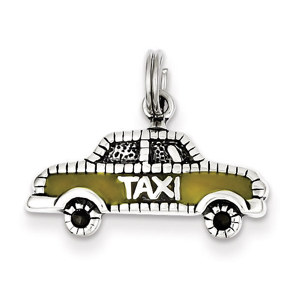 Yellow Enameled Taxi Charm Sterling Silver QC3865