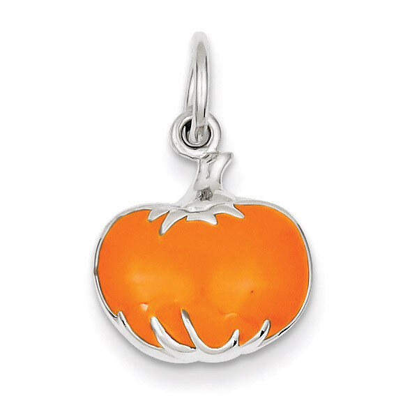 Orange Enameled Pumpkin Charm Sterling Silver QC3897