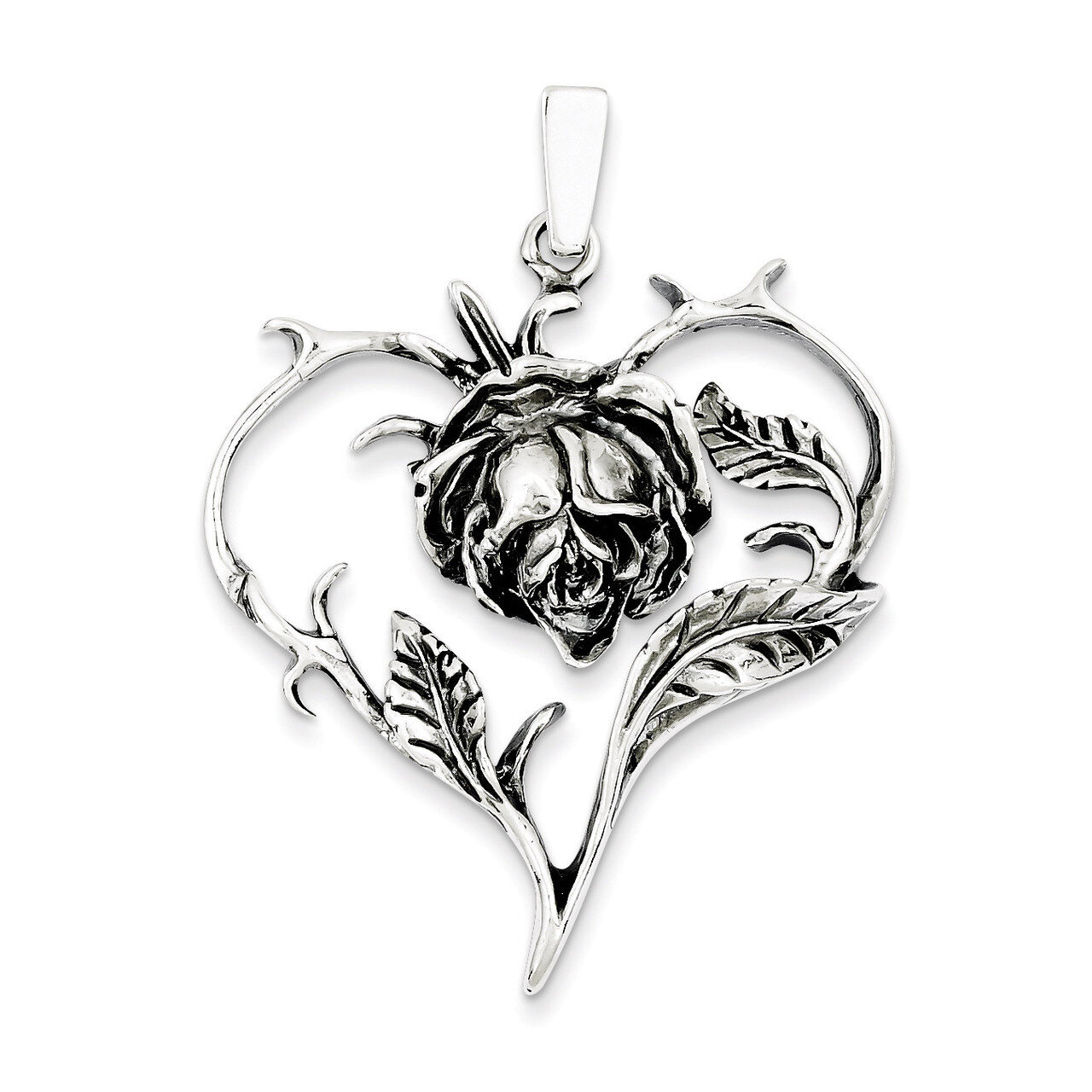 Rose Heart Pendant Antiqued Sterling Silver QC3903, MPN: QC3903, 883957908946