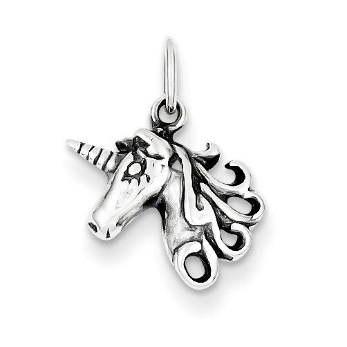 Unicorn Head Charm Antiqued Sterling Silver QC3926