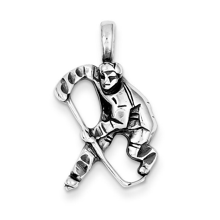 Hockey Player Charm Antiqued Sterling Silver QC4149